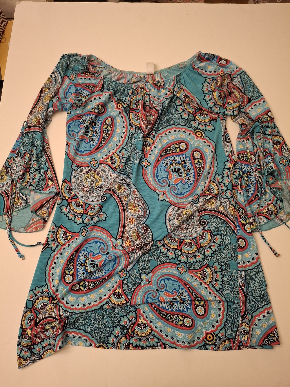 2BTogether Turquoise Paisley Off-Shoulder Tunic